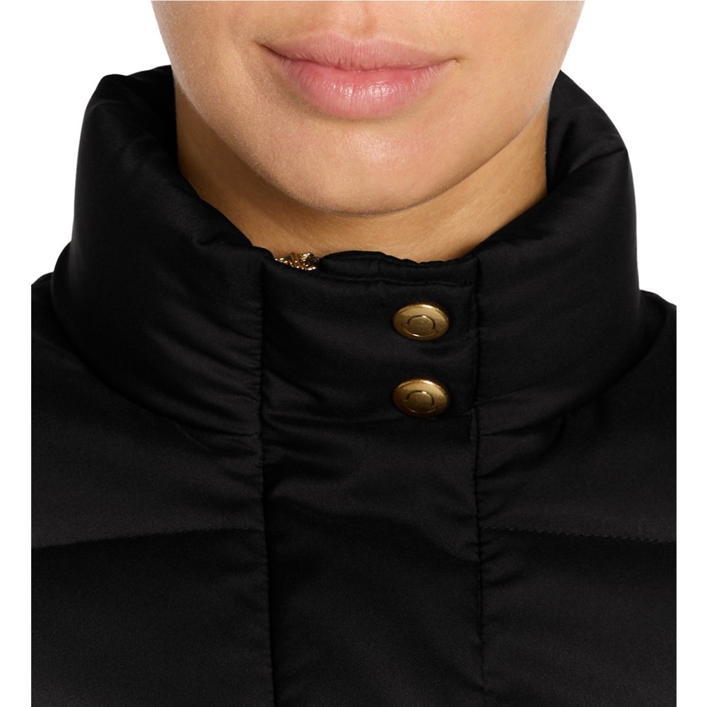 Moncler Black Puffer Jacket with Gold Accents Leather Logo - Picture 7 of 9